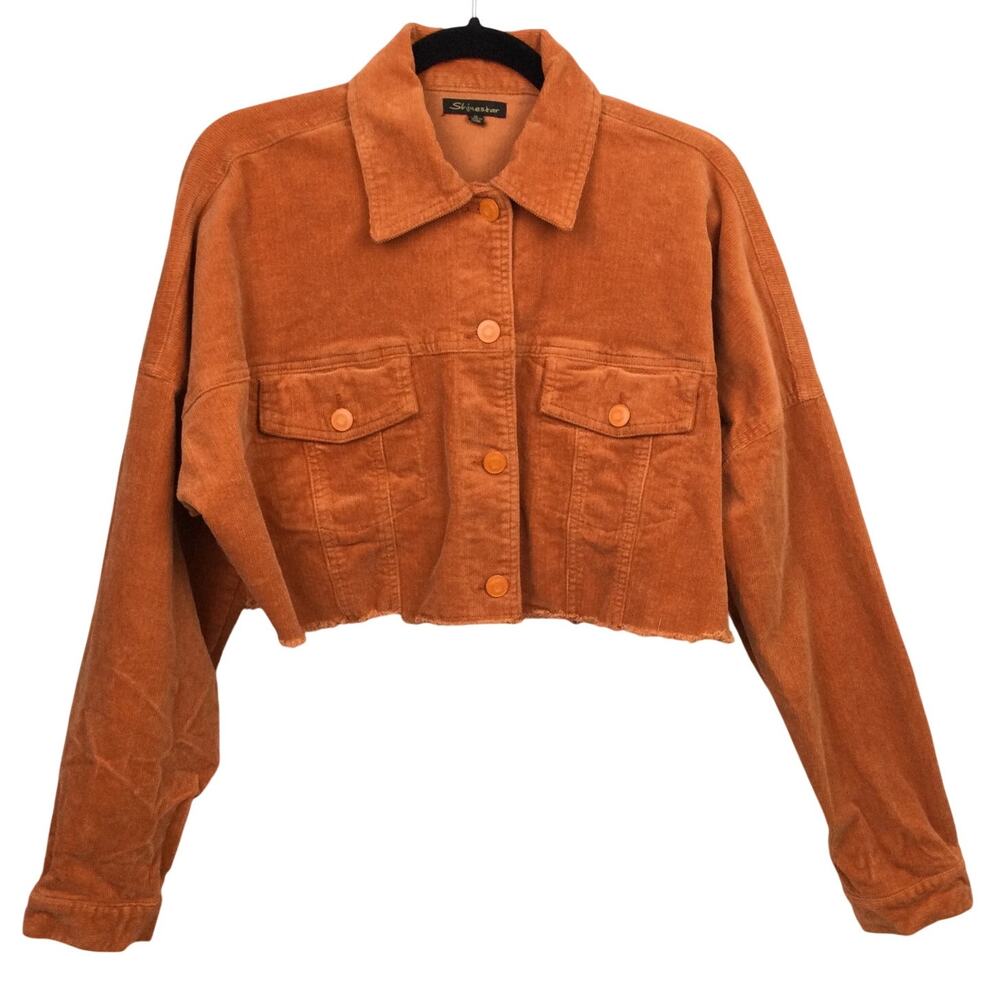 Shinestar Festival Corduroy Western Cropped Elastic Back Collared Shacket M